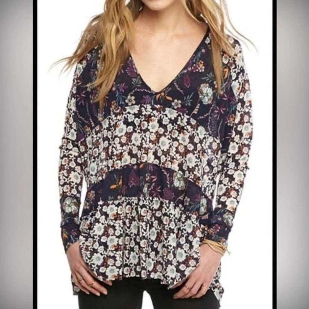 Free People Isabella Tiered Babydoll Long Sleeve Tunic Top Large